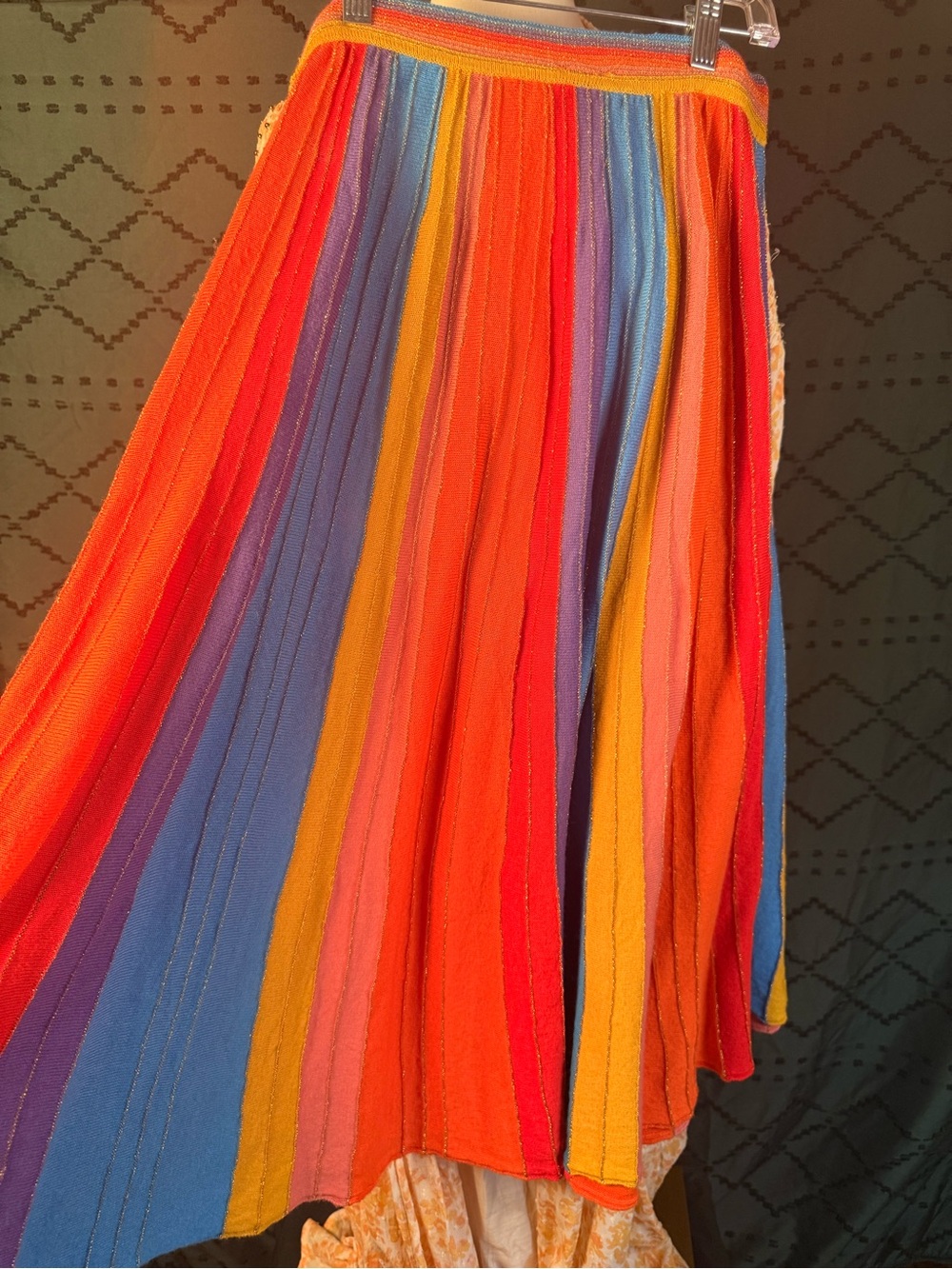 FARM Rio Multicolor Pleated Maxi Skirt - Red, Orange, Yellow, Blue, Purple